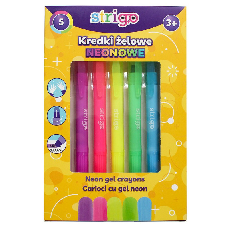 Kredki żelowe neonowe 5 kolorów Strigo