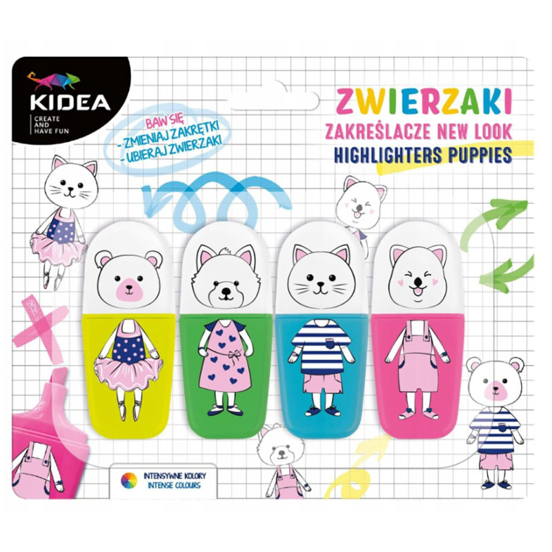 Zakreślacze zwierzaki Kidea 4 kolory