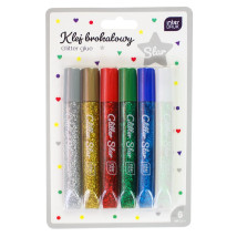Klej z Brokatem 10,5 ml Star 6 Kolorów Mix kolorów blister