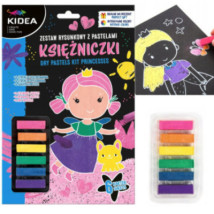Zestaw rysunkowy z pastelami Księżniczki 6 pasteli 6 arkuszy Kidea