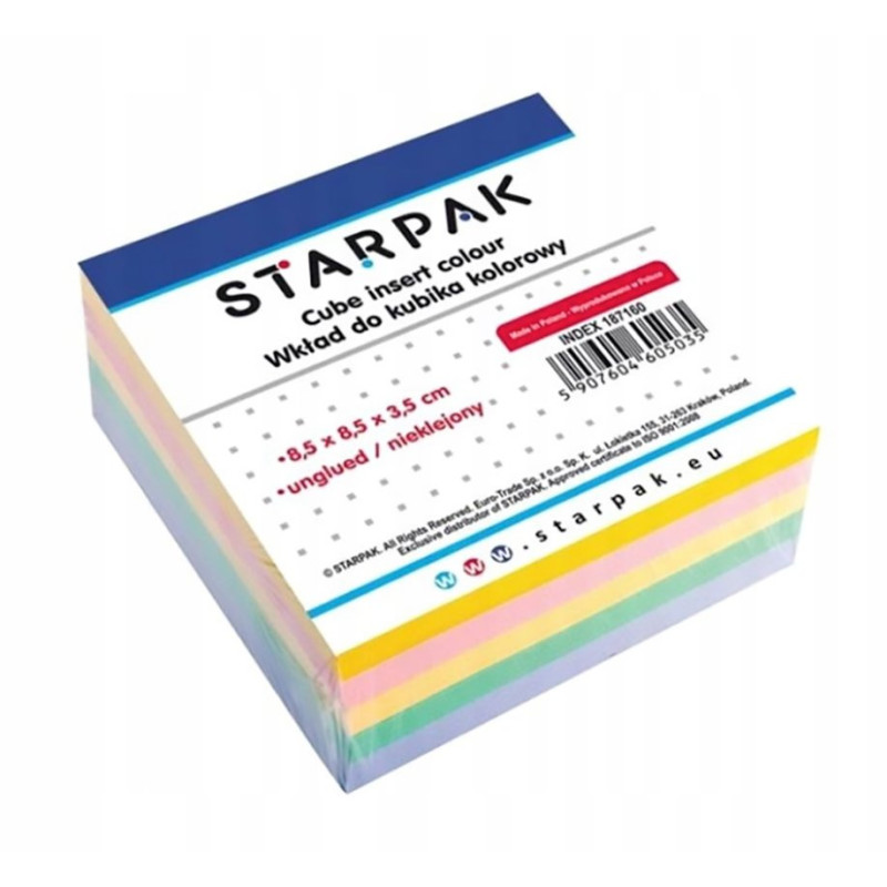 Wkład do kubika nieklejony kolor Starpak 8,5 x 8,5 cm