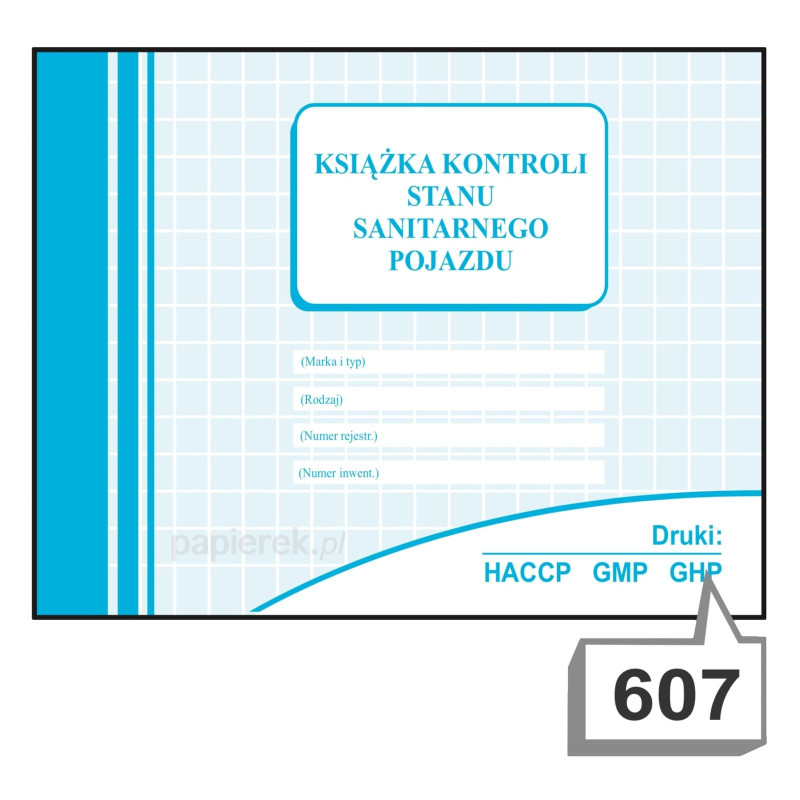 Książka kontroli stanu sanitarnego pojazdu nr 607