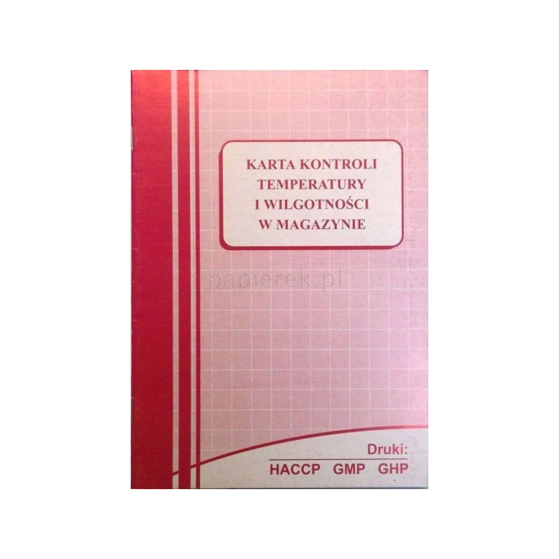 Karta kontroli temperatury i wilgotności w magazynie nr 609 HACCP