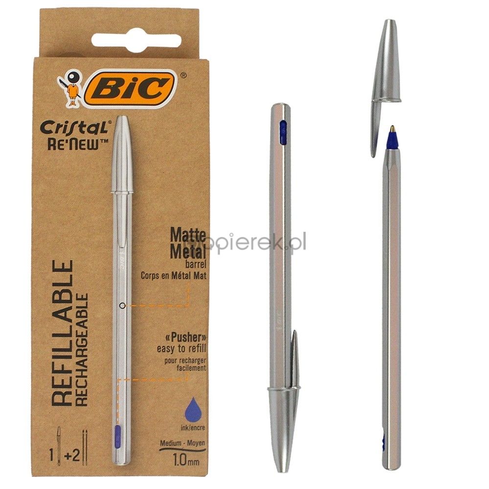 Długopis metalowy Bic Cristal Re"new 1 + 2 wkłady niebieskie