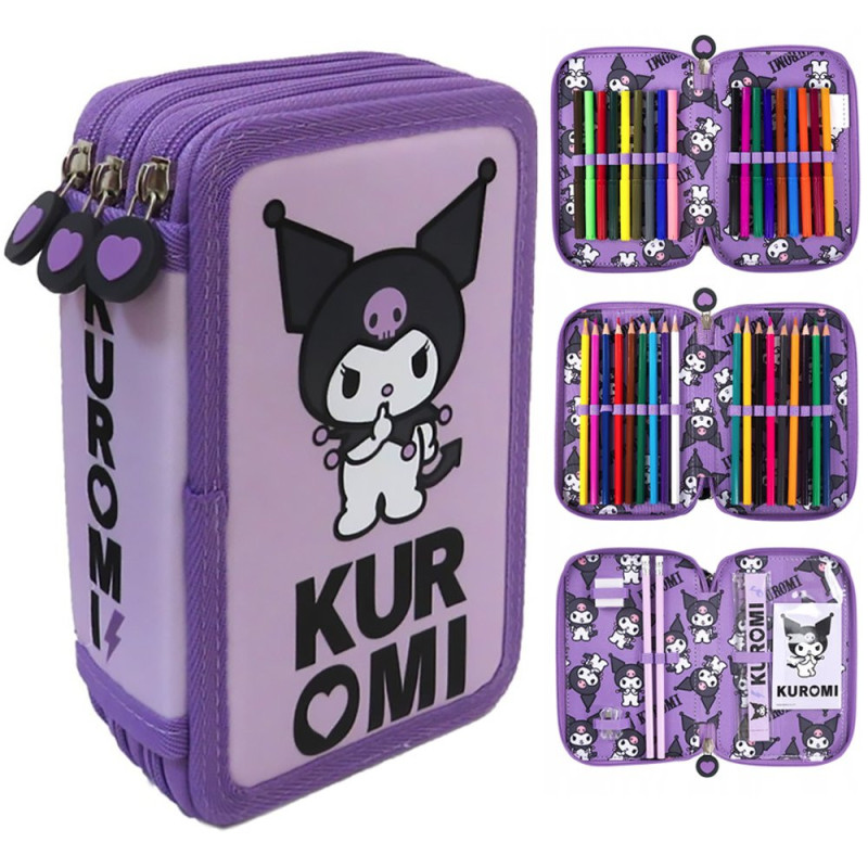Piórnik z wyposażeniem potrójny Kuromi Violet