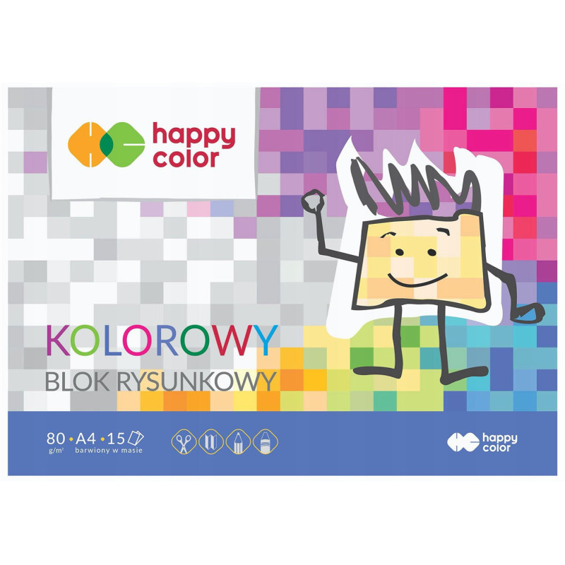 Blok rysunkowy A4 kolorowy Happy Color 15 ark