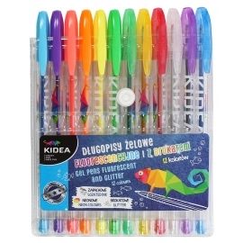 Długopisy żelowe z brokatem 12 kolorów Kidea