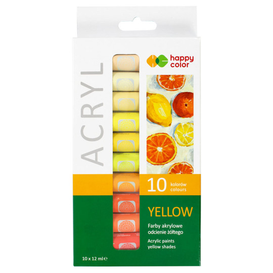 Farby akrylowe Happy Color 10 kolorów x 12 ml odcienie żółtego