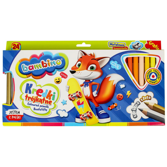 Kredki Bambino 24 kolory grube trójkątne + temperówka