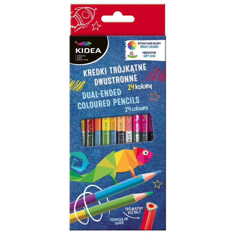 Kredki trójkątne dwustronne 12/24 kolory Kidea
