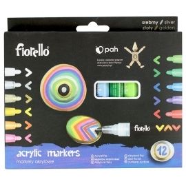 Markery akrylowe Fiorello 12 kolorów szybkoschnący tusz na bazie wody – kryjące, intensywne kolory
