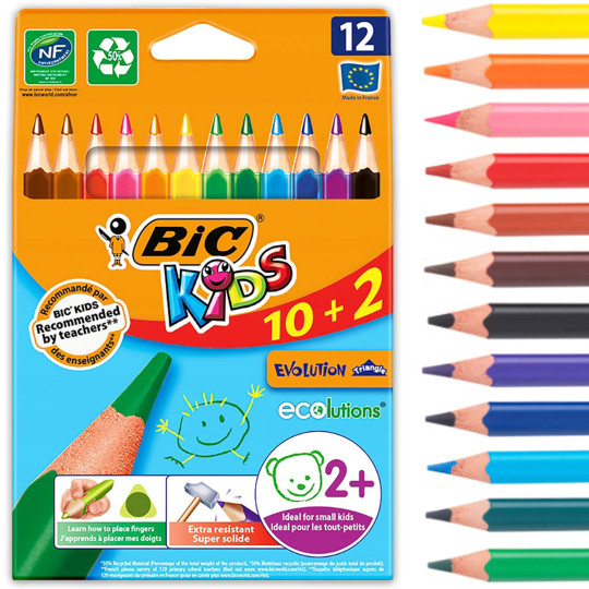 Kredki ołówkowe trójkątne grube BIC KIDS EVO 12 kolorów