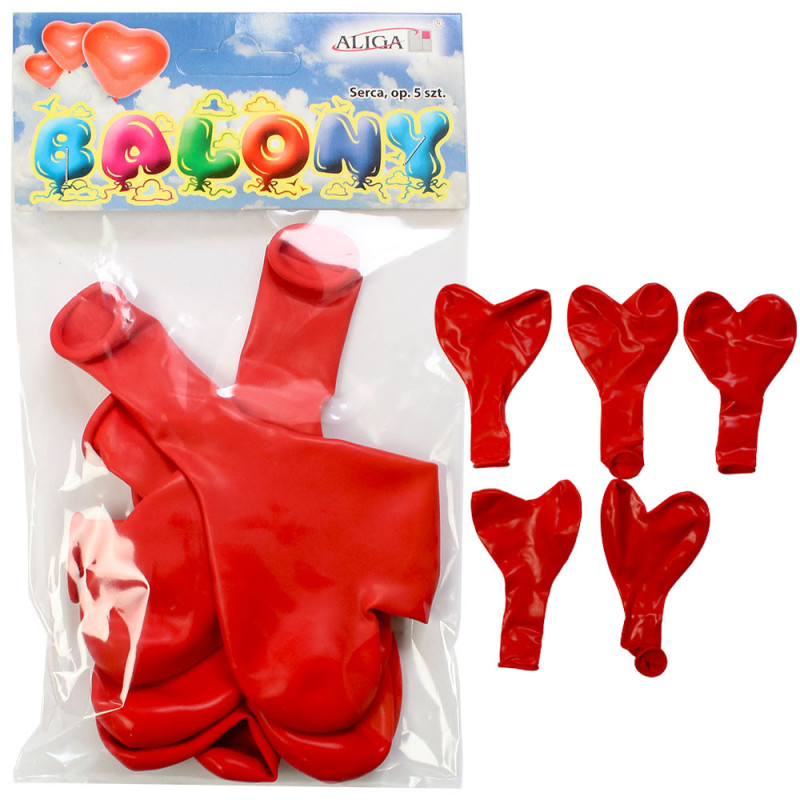 Balony serca czerwone 5 szt zestaw Aliga