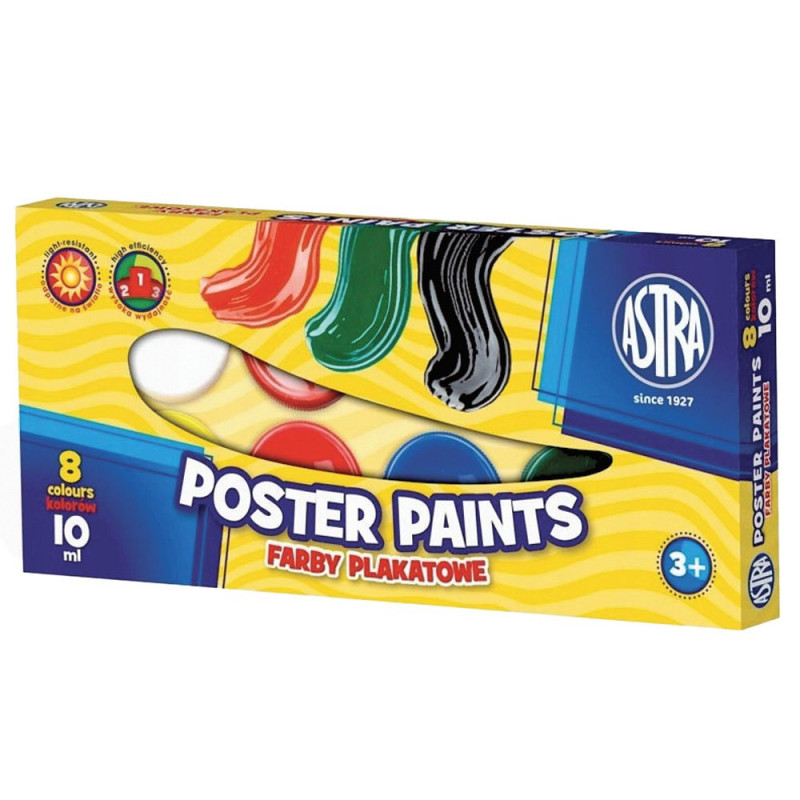 Farby plakatowe Astra 8 kolorów 10 ml
