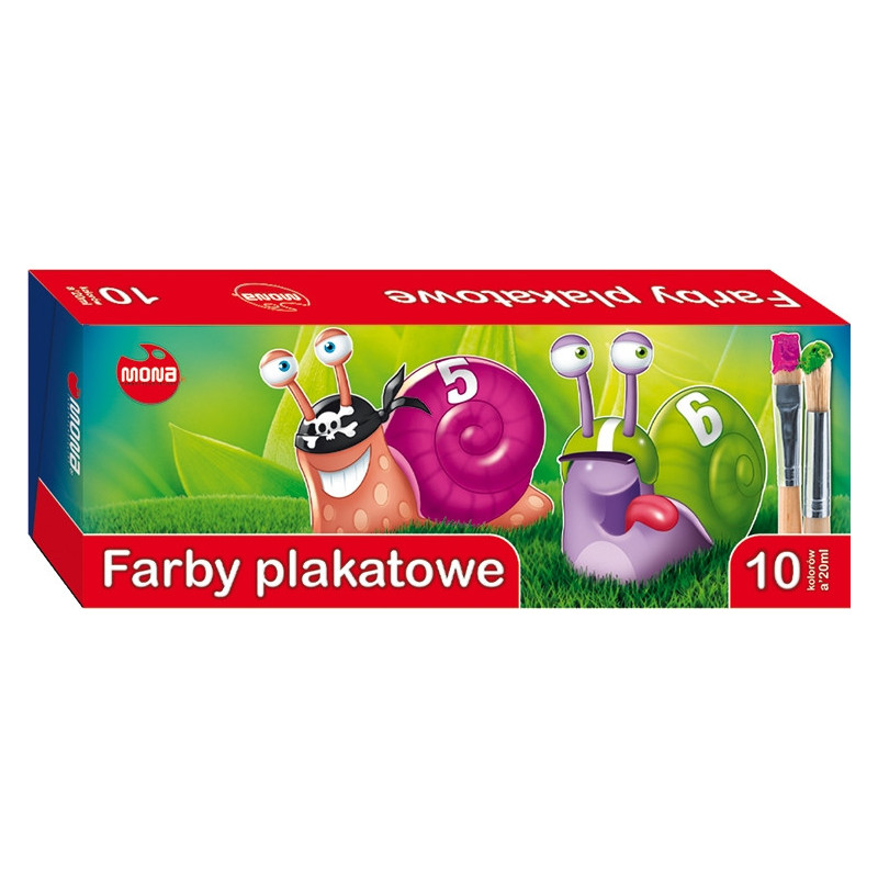Farby plakatowe szkolne Mona 10 kolorów 20 ml