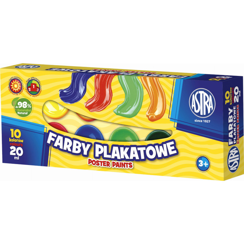 Farby plakatowe szkolne Astra 10 kolorów 20 ml