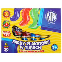 Farby plakatowe w tubkach 6 kolorów x 30 ml Astra