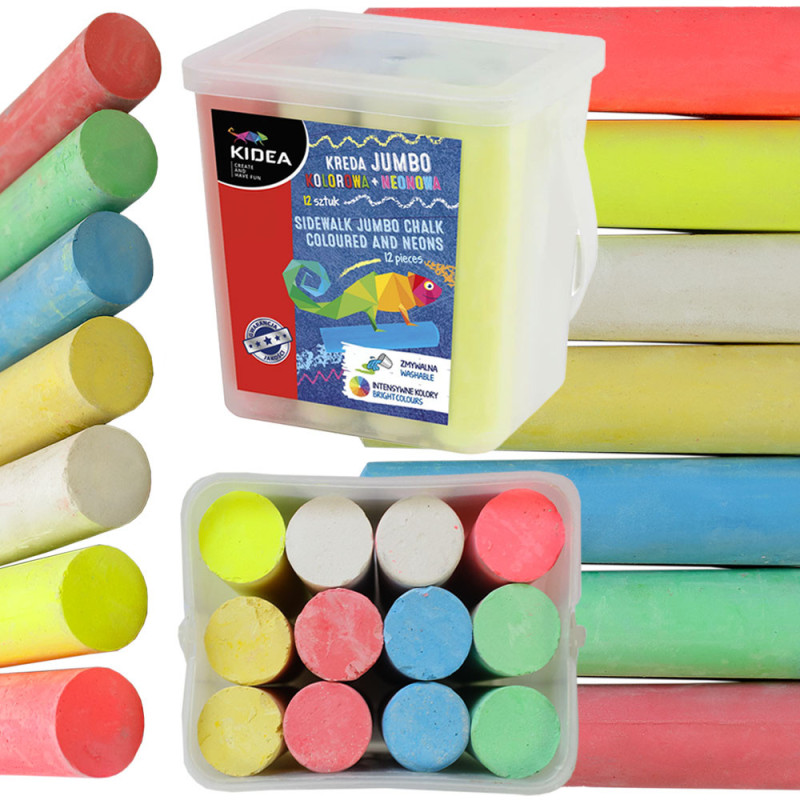 Kreda chodnikowa kolorowa + neonowa 12 szt. Kidea