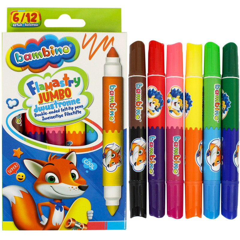 Flamastry dwustronne JUMBO Bambino 6/12 kolorów