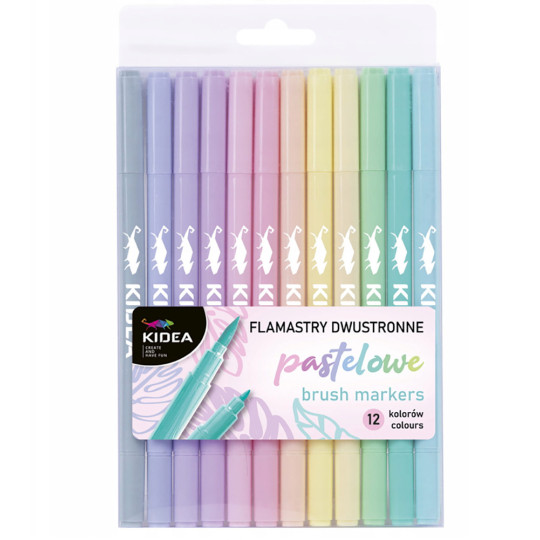 Flamastry dwustronne pastelowe Kidea 12 kolorów