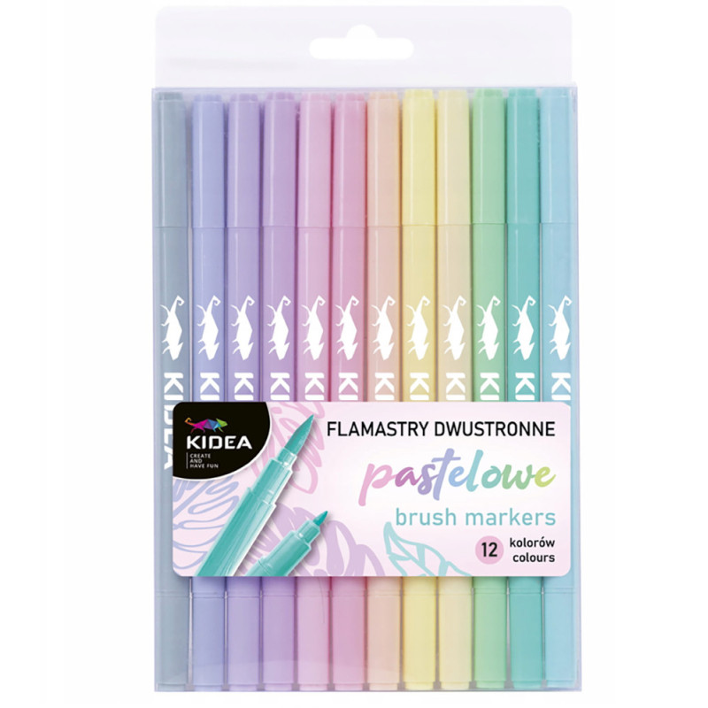 Flamastry dwustronne pastelowe Kidea 12 kolorów