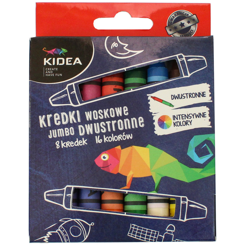 Kredki woskowe dwustronne Jumbo 16 kolorów Kidea