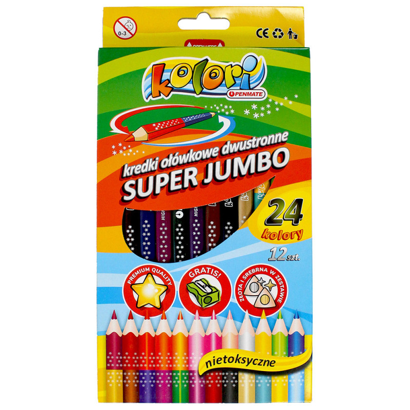 Kredki ołówkowe dwustronne Super Jumbo 24 kolory