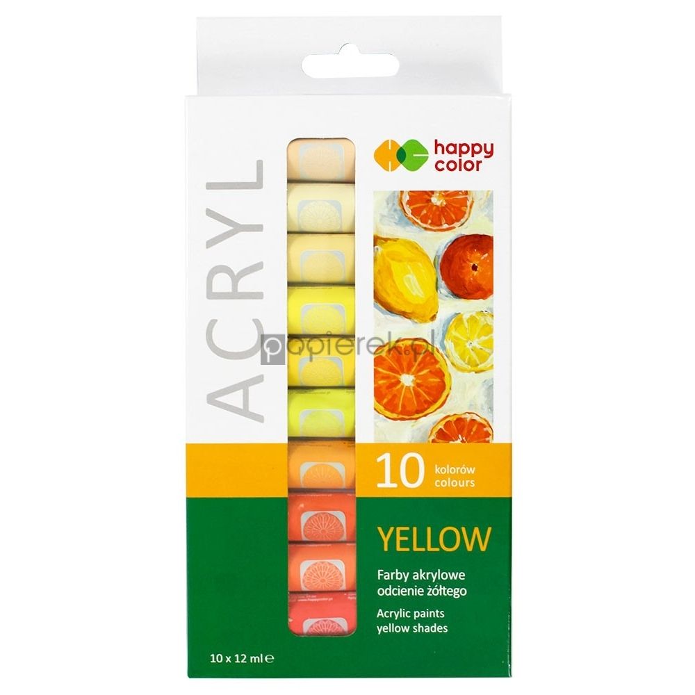 Farby akrylowe Happy Color 10 kolorów x 12 ml odcienie żółtego