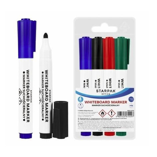 Marker suchościeralny okrągły 4 kolory w etui Starpak