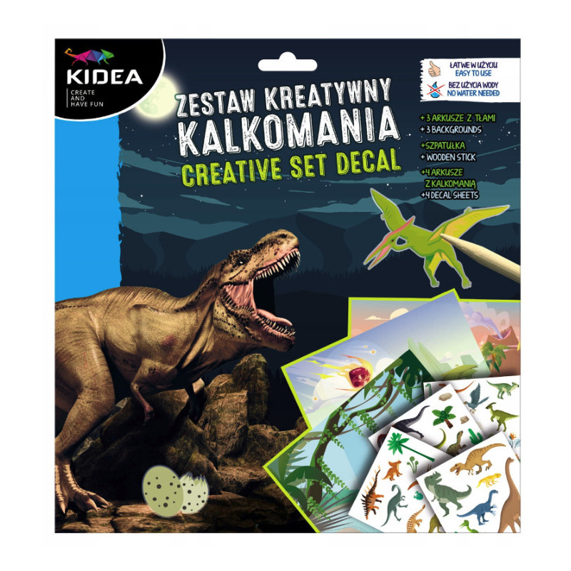Zestaw kreatywny Kalkomania Dinozaury Kidea