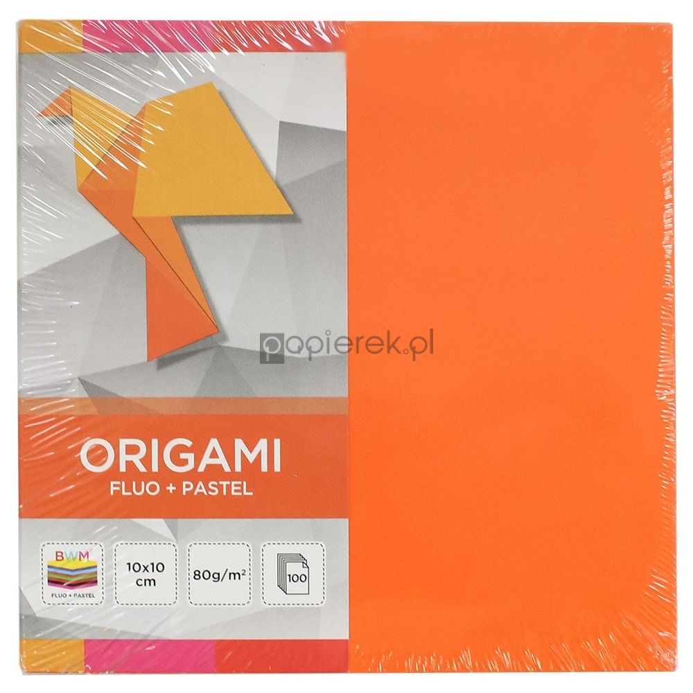 Papier do origami 10x10cm fluo+pastel 100 ark.
