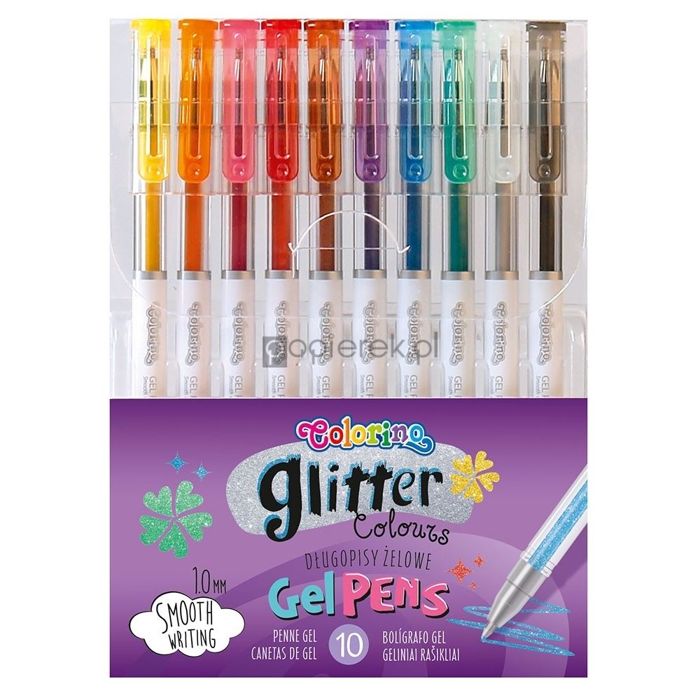 Długopisy żelowe z brokatem 10 kolorów Colorino