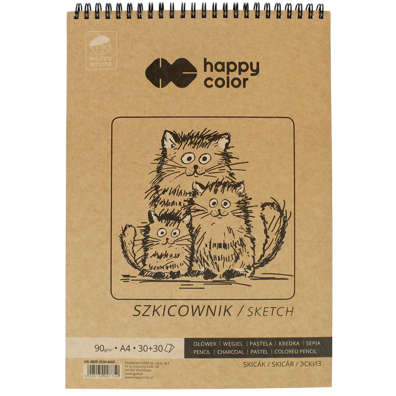 Szkicownik na spirali A4 30 + 30k Happy Color