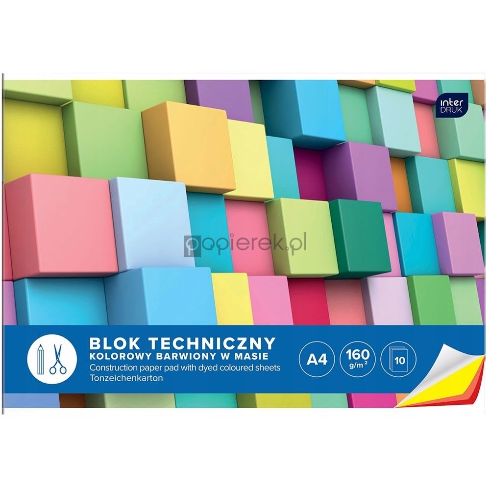 Blok techniczny kolorowy A4 10 ark Interdruk