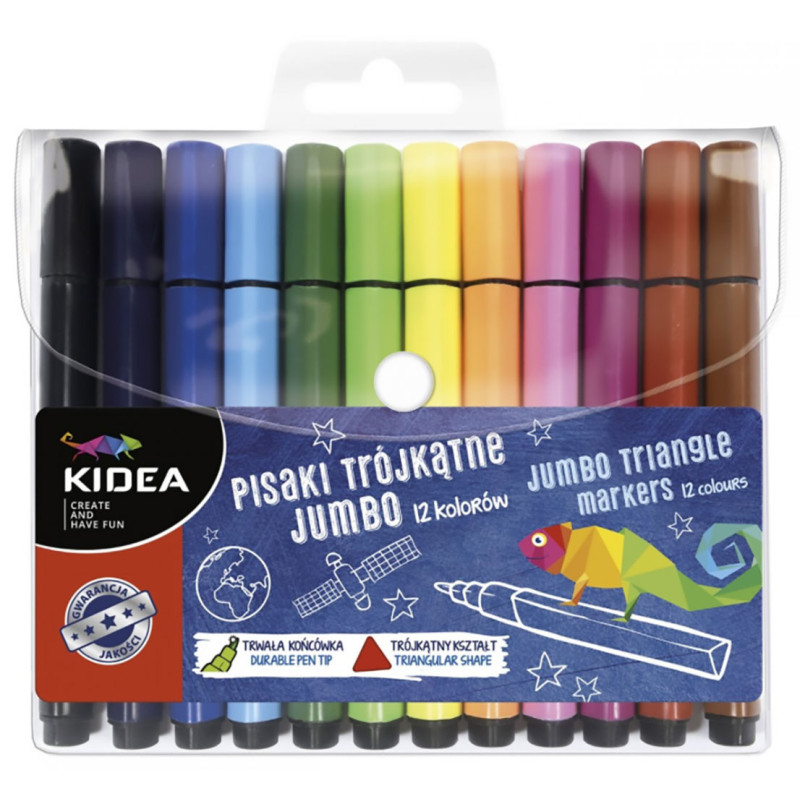 Pisaki trójkątne Jumbo 12 kolorów Kidea
