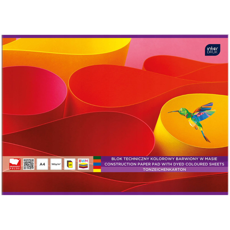 Blok techniczny kolorowy A4 20 kartek 180g/m2
