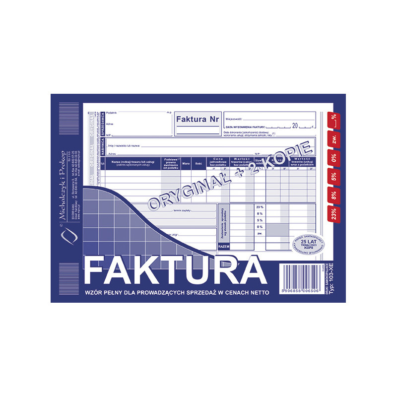Druk Faktura VAT 103-XE A5 wzór pełny od netto