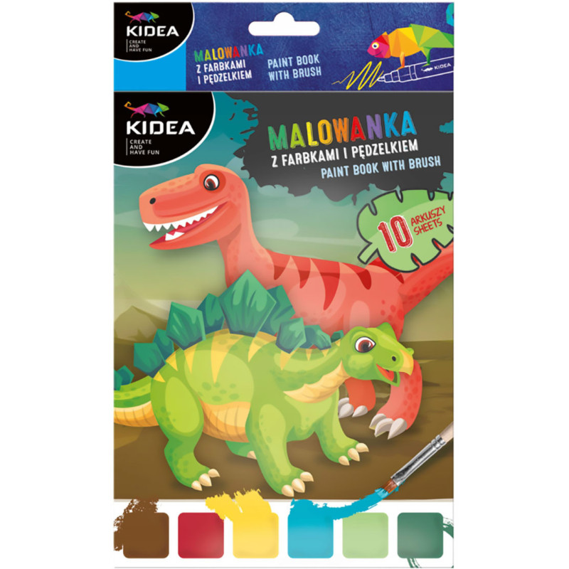 Malowanka kolorowanka Kidea 10 arkuszy Dinozaury + akcesoria