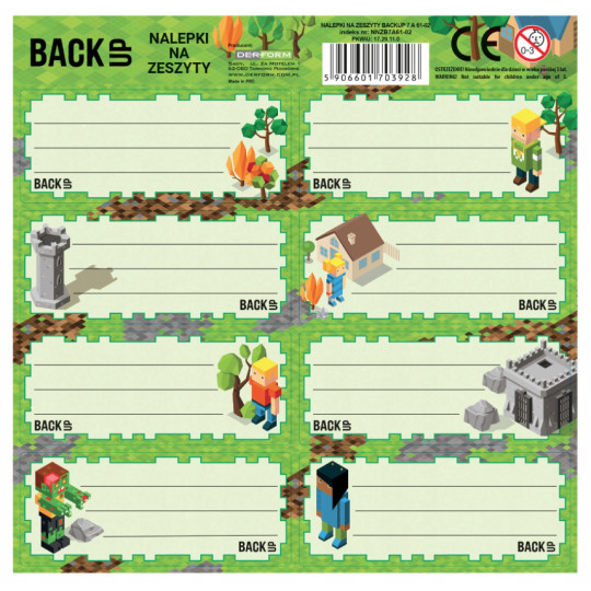 Naklejki na zeszyt Pixel Game Minekraft Backup