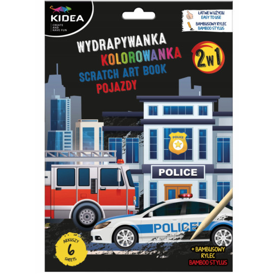 Wydrapywanka z kolorowanką 2w1 zestaw kreatywny Pojazdy Kidea