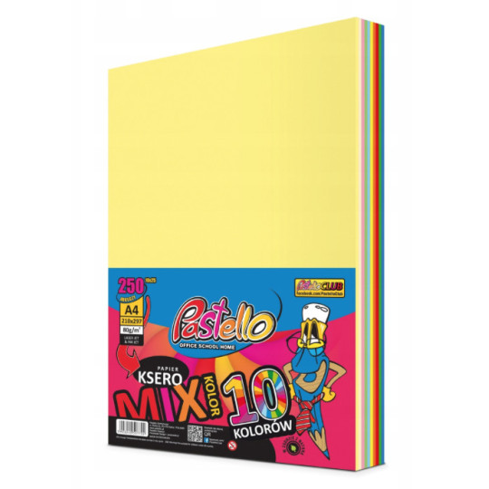 PAPIER KSERO A4 80G 250k 80g 10-kol. mix kolorów