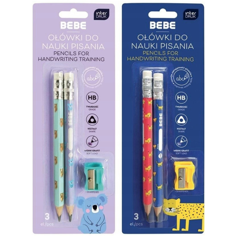 Ołówki do nauki pisania JUMBO 2 szt +temperówka Bebe Kids