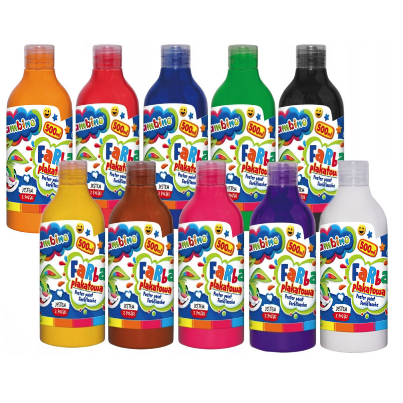 Farba Plakatowa szkolna Bambino 500 ml 10 kolorów