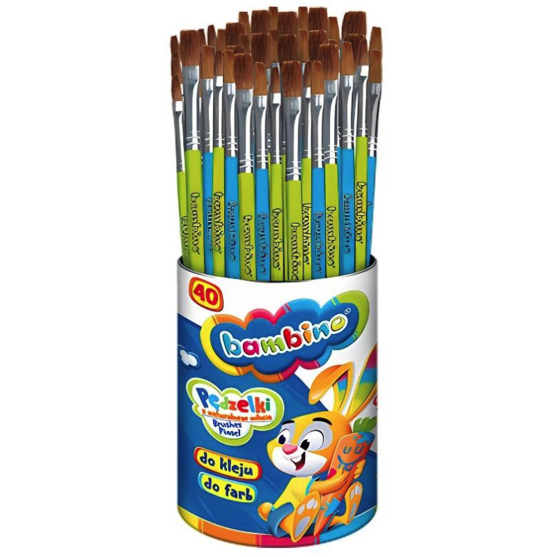 Pędzelki do farb i kleju Bambino mix 40 sztuk w kubku zestaw do przedszkola