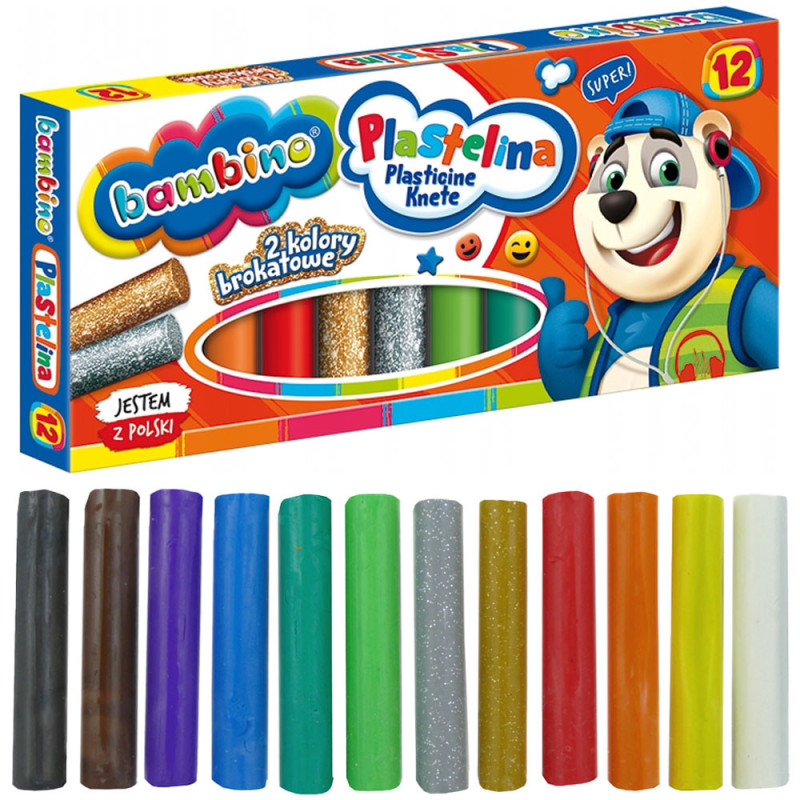 Plastelina bambino 12 kolorów 2 kolory brokatowe Bambino