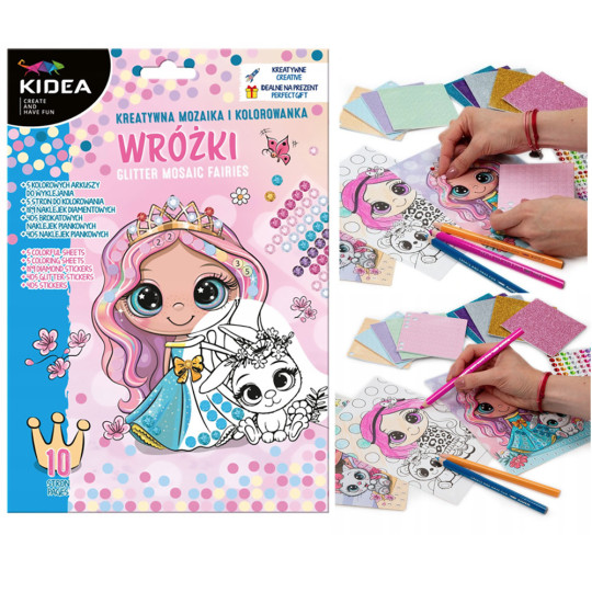 Kreatywna mozaika + kolorowanka A5 10 arkuszy dla dziewczynki Kidea Kidea