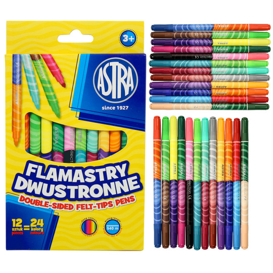 Flamastry dwustronne Astra 12/24 kolory Astra
