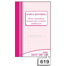 Karta kontroli mycie i dezynfekcja pomieszczeń i urządzeń handlowych nr 619
