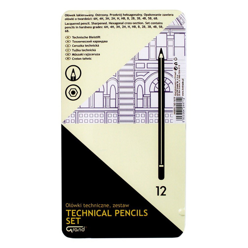 Ołówki techniczne GRAND zestaw 12 sztuk