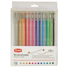 Długopisy żelowe z brokatem 12 kolorów Toma